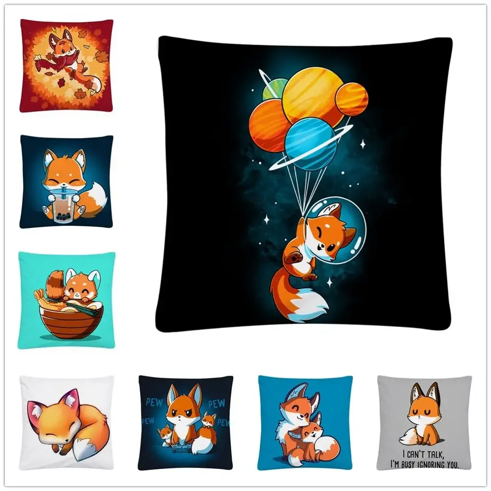 

Cute Cartoon Animal Little Fox Pattern Printed Square Pillowslip Polyester Cushion Cover Pillowcase Soft Car Seat Living Room