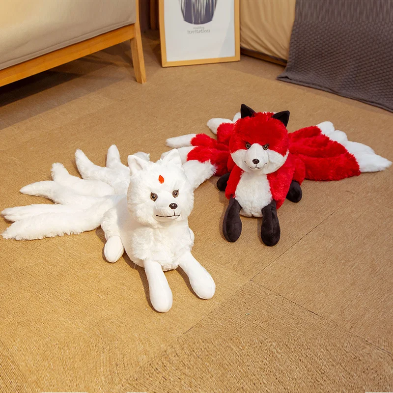 White & Red Nine-Tailed Fox Plush Toy Super Cute Soft Stuffed Animal Creative Gift For Girls Kids Home Decor