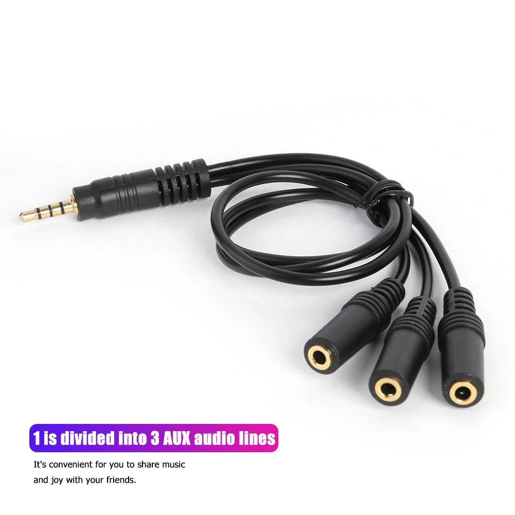 Headphone Splitter Stereo 1/8 Inch TRS/TRRS 3.5mm 1 to 3 Ports Jack Adapter Aux Audio Extension Cable for MP3 PC Phone Speaker