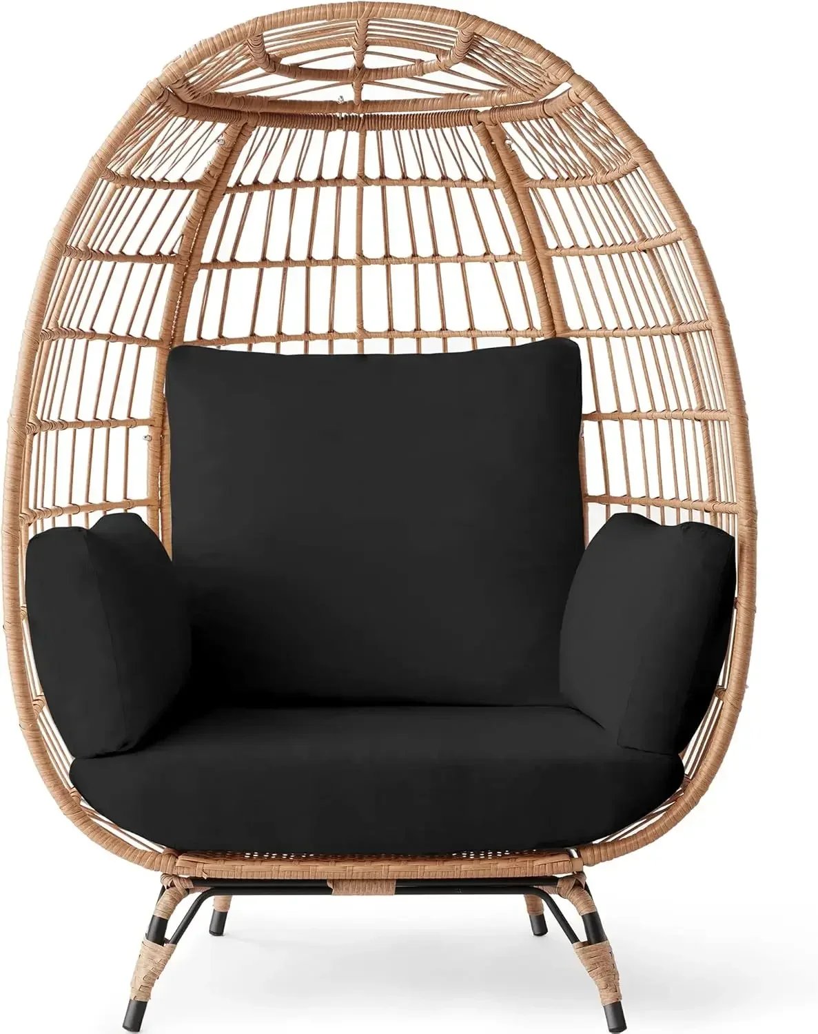 

Best Choice Products Wicker Egg Chair, Oversized Indoor Outdoor Lounger for Patio, Backyard, Living Room w/ 4 Cushions, Steel Fr