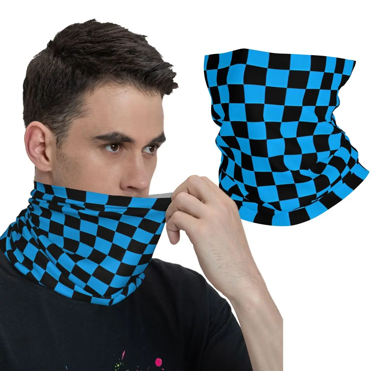 Blue And Black Checkered Bandana Fun Cycling Mask Hunting Fishing Sun Protection Balaclava Pattern Neck Cover Face Cover Mask