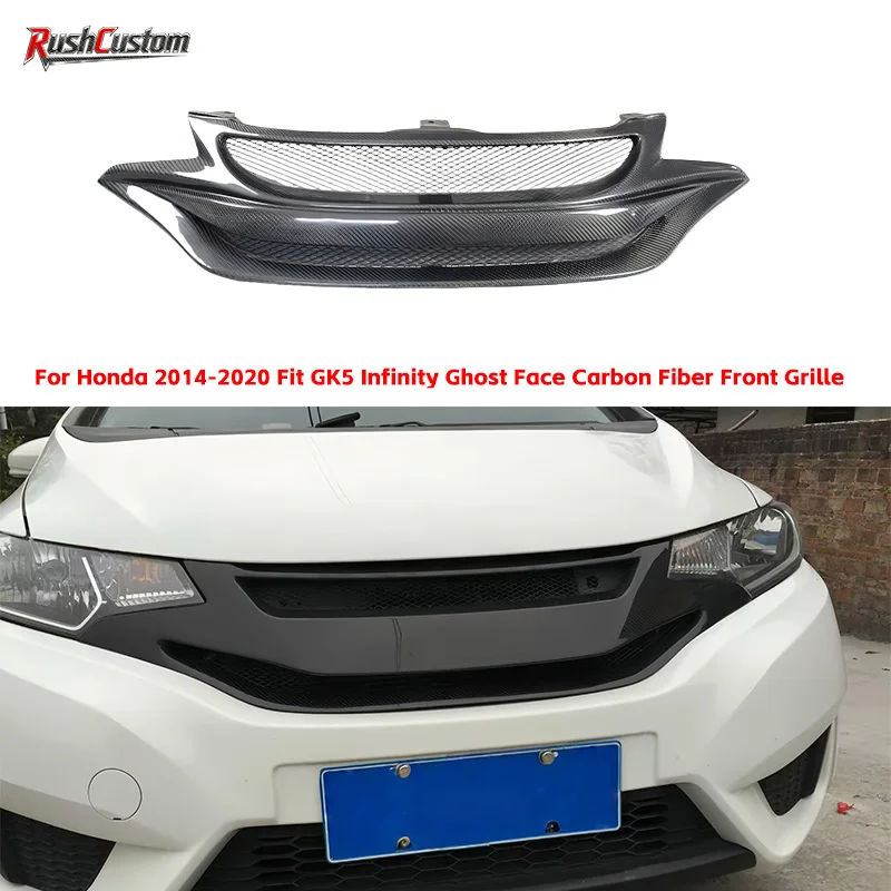 

For Honda 2014-2020 Fit GK5 Infinity Ghost Face Carbon Fiber Front Grille High Quality