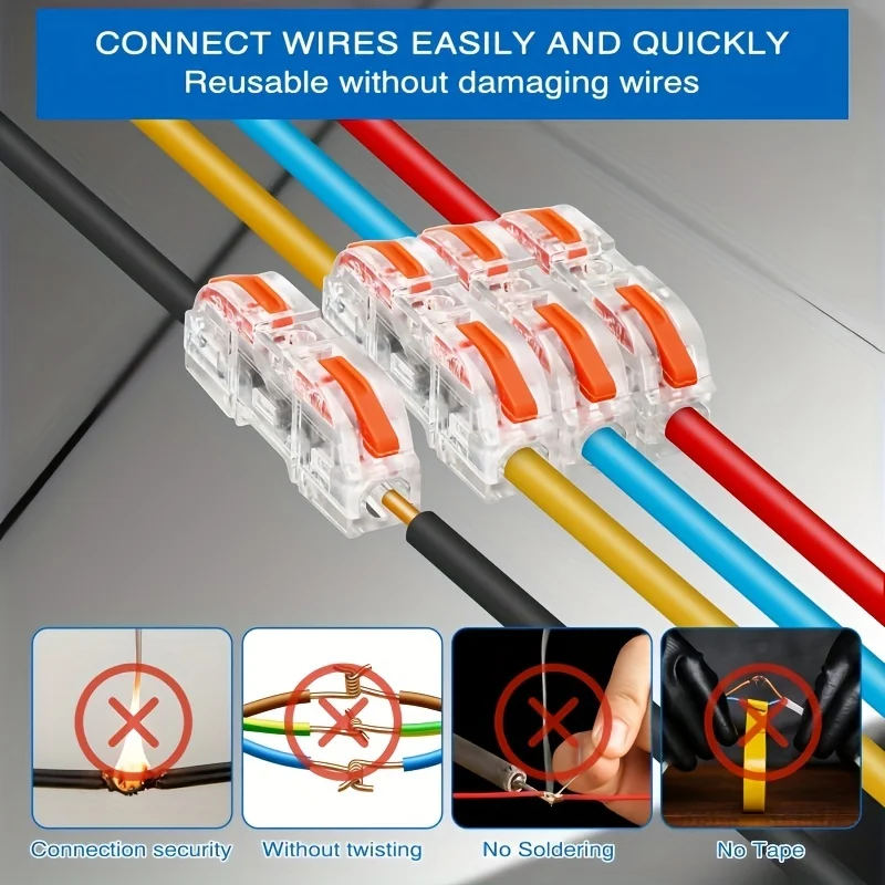 Compact Lever Wire Connector - 28-12 AWG Single Wire Splicing Connector in Transparent Orange, Ideal for Easy Connections
