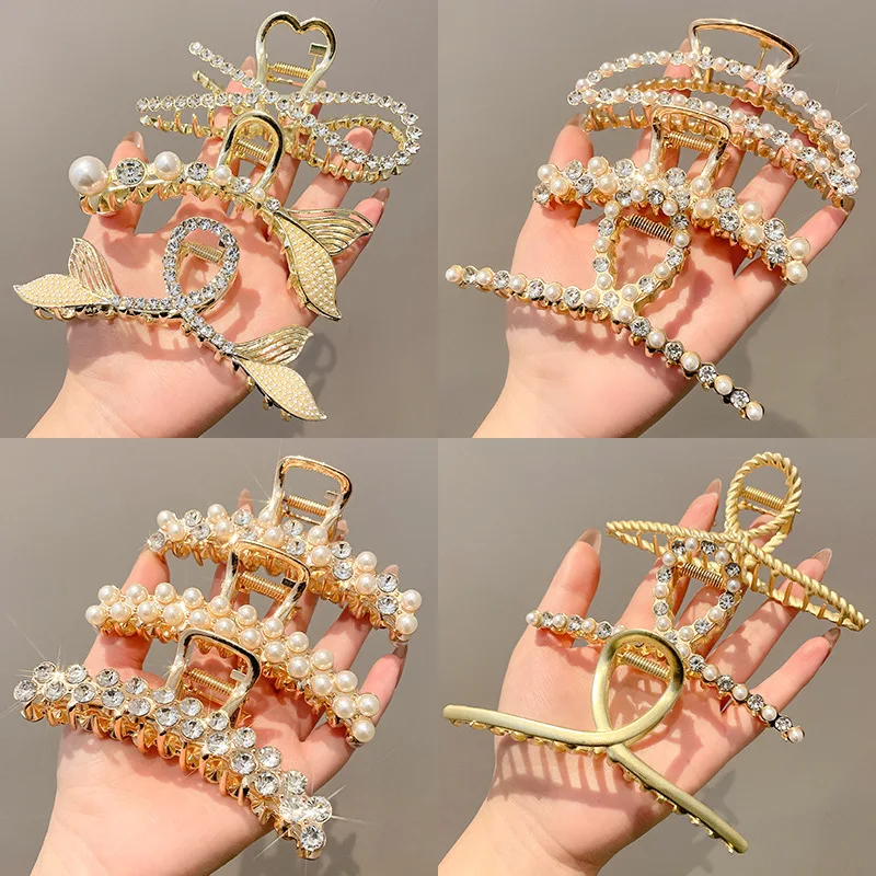 2022 new net red hairpin large rhinestone hairpin female catch clip hair shark clip back head hair catch Korean style clip simpl