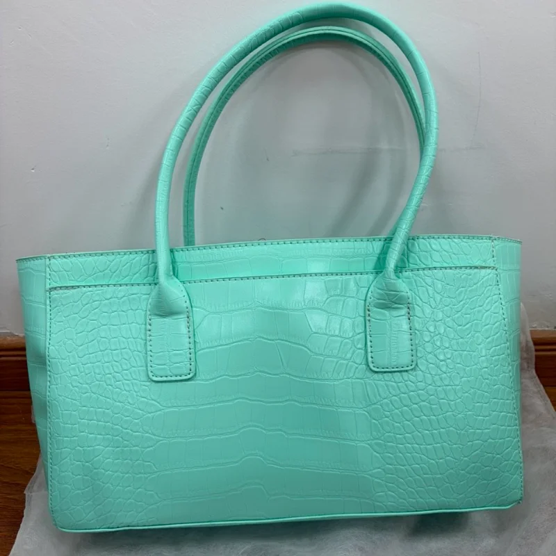 Handtasche mit Krokodilleder-Prägung und Obergriff, Luxuriöse Grüne Tragetasche, Vielseitige Schicke Alltags-Schultertasche für Frauen – Detail 19