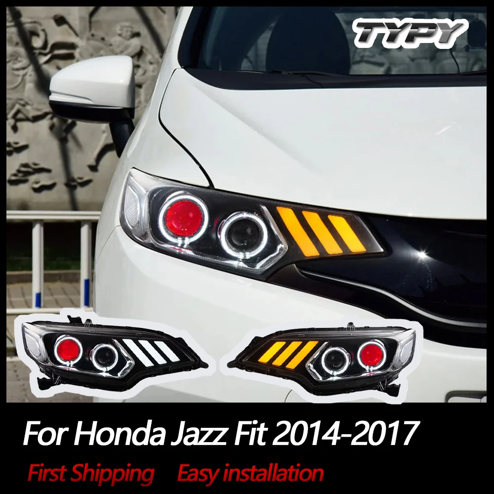 

Full LED Lights For Honda Jazz Fit Car Accessories Head Lamps DRL Sequential Turn Signal Headlights Assembly 2014-2017