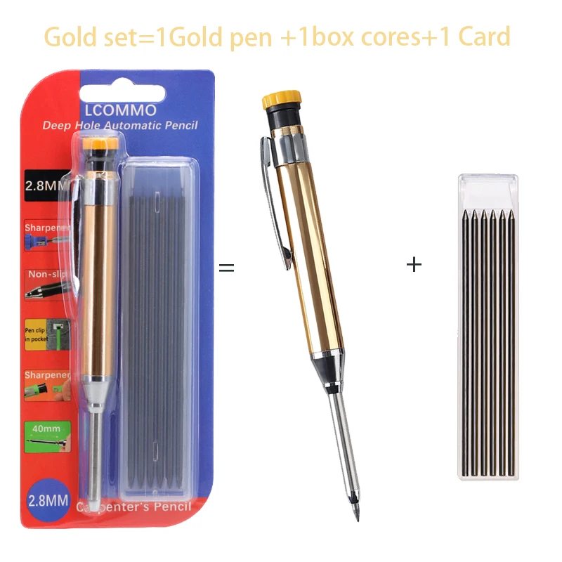 3-teiliges Set Aluminium-Holzbearbeitungsautomatikbleistifte 2,8 mm mit 2B-Grafitminen zum Schreiben und Zeichnen, radierbares Markierungswerkzeug für die Holzbearbeitung – Detail 2