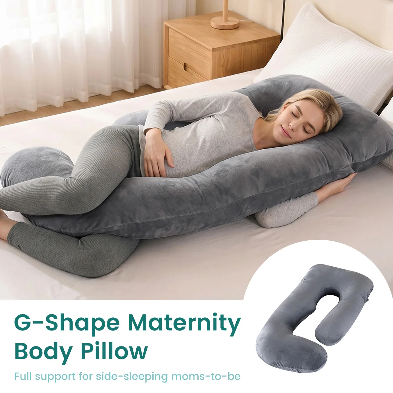 G-Shape Maternity Pillow - Full Body Support Pregnancy Pillow for Side Sleeping, Nursing & Comfort, Gray