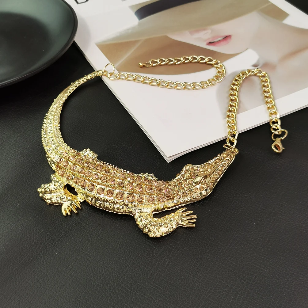 Large Crocodile Pendant Necklaces For Women Statement Choker Alligator Collar Necklace Fashion Vintage Punk Animal Jewelry KDLUN