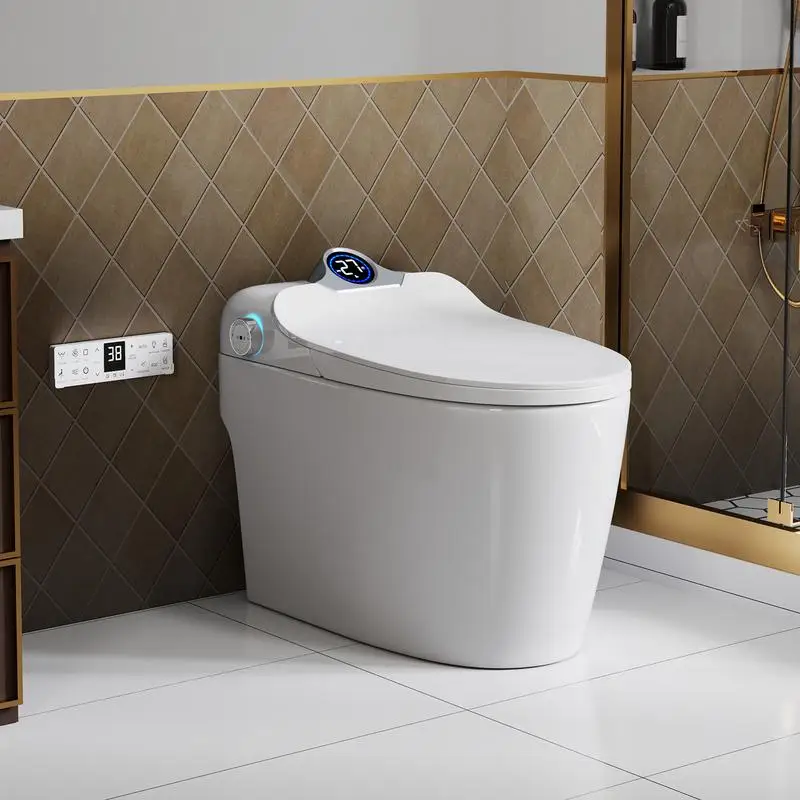 

Smart Toilet Bidet Combo with Foot Sensor, Self-Cleaning Nozzle, LED Display, Heated Seat & Airflow, Night Light, Knob Control,