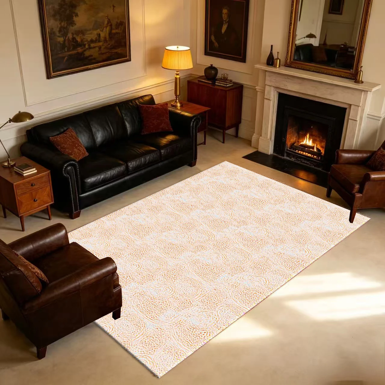 Light Peach Crocodile Skin Texture Carpet Flooring Anti-Slip Decorative Floor Rug For Home Living Room Bedroom Decoration