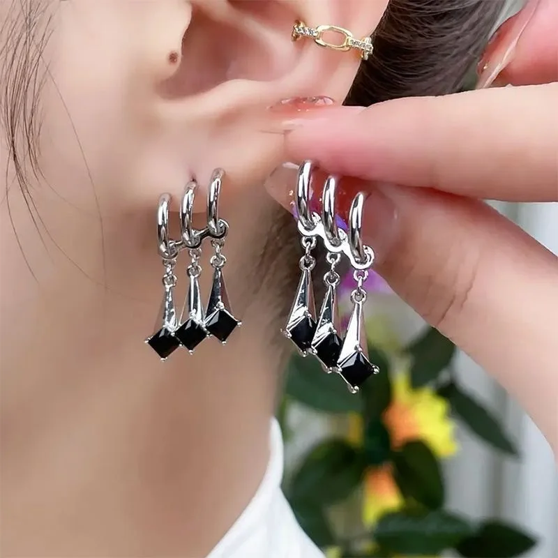 Black Color Light Luxury Flash Diamond Long Water Drop Tassel Earrings For Women Personalized Fashionable Party Jewelry Gifts