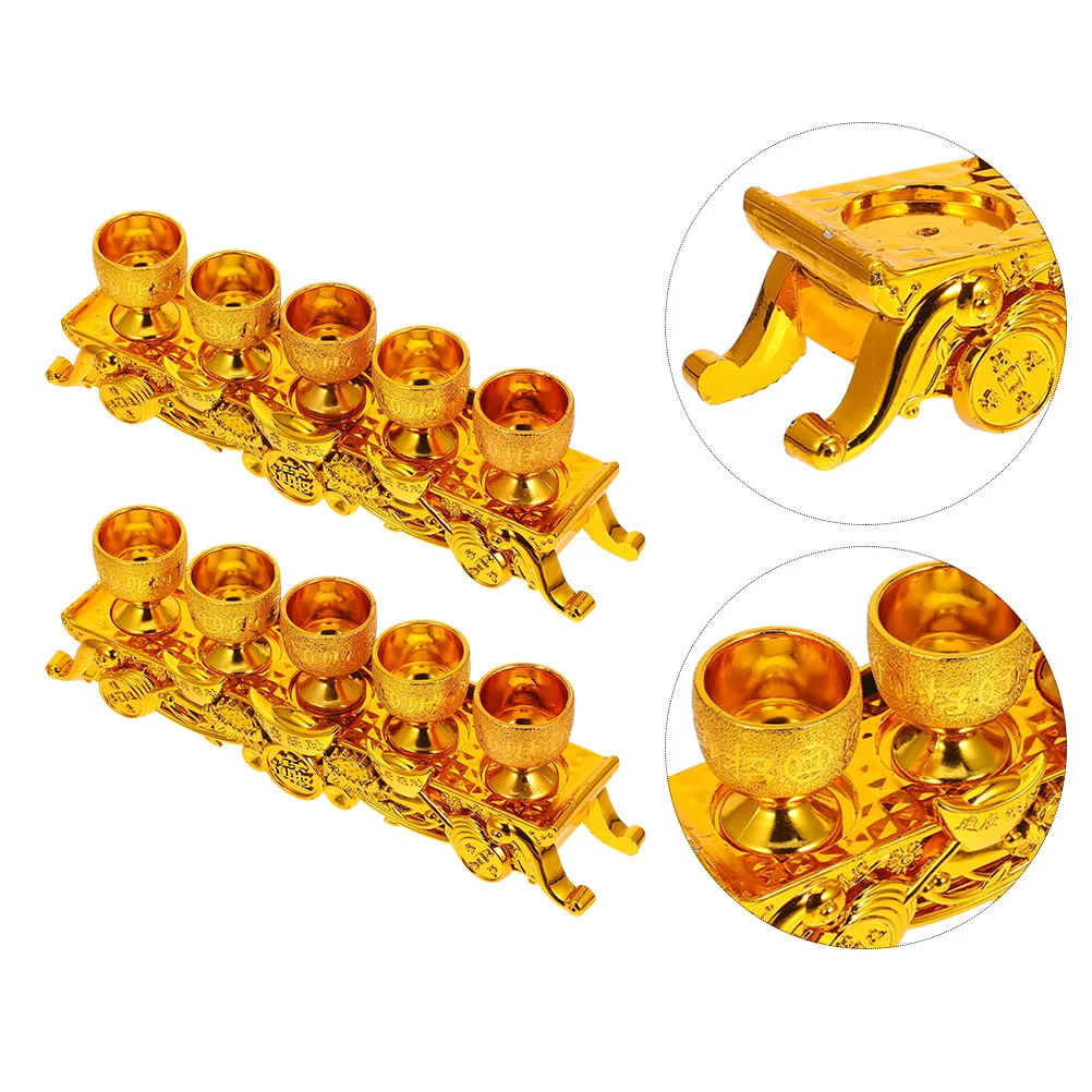 

2Set Gold Chalices Mini Altar Plastic Wine Cup Sacrificial Ritual Decorative Worship Cup for Temple Home Ceremony