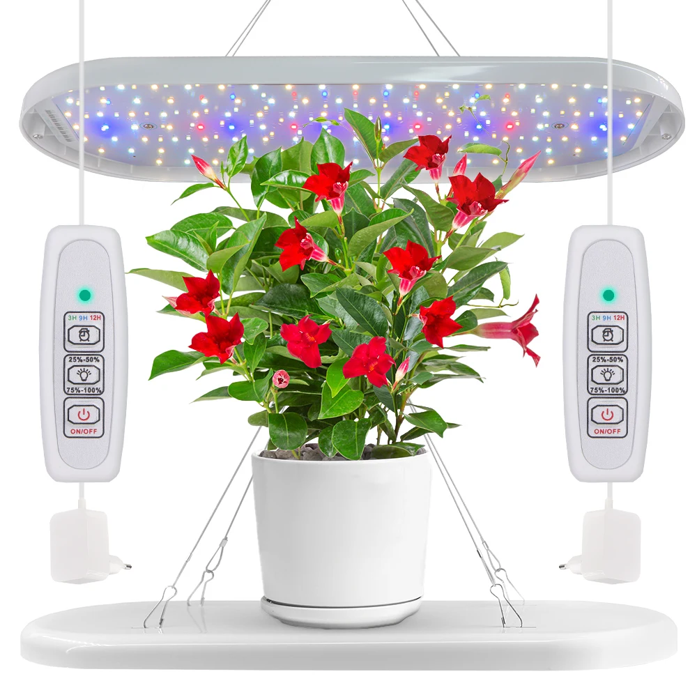 

30CM Hanging Plant LED Grow Light for Hydroponics System 39x15CM Full Spectrum Lamp 4 Dimmable Brightness Auto Timer Indoor