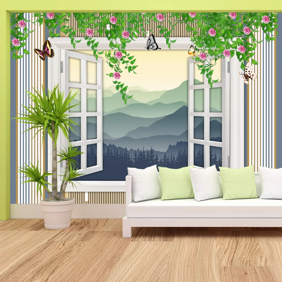 مخصص قشر وعصا خلفية ورق الحائط ديكور المنزل لغرفة المعيشة الديكور الأثاث تجديد نافذة الأزهار أريكة جدارية