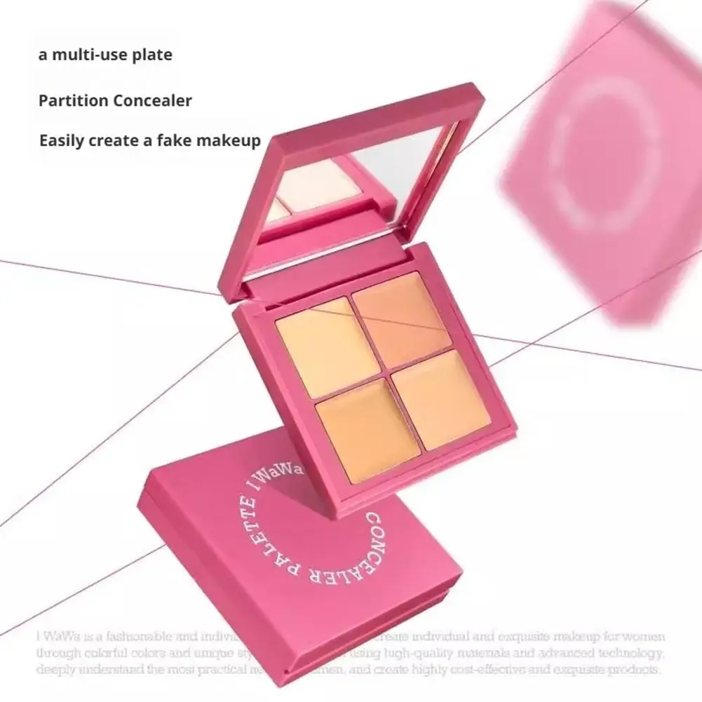 Vierfarbige Concealer-Palette, Tear Gap-Flecken, Augenringe, aufhellende Abdeckung, mattes Finish, kostenloses Puderquasten-Make-up