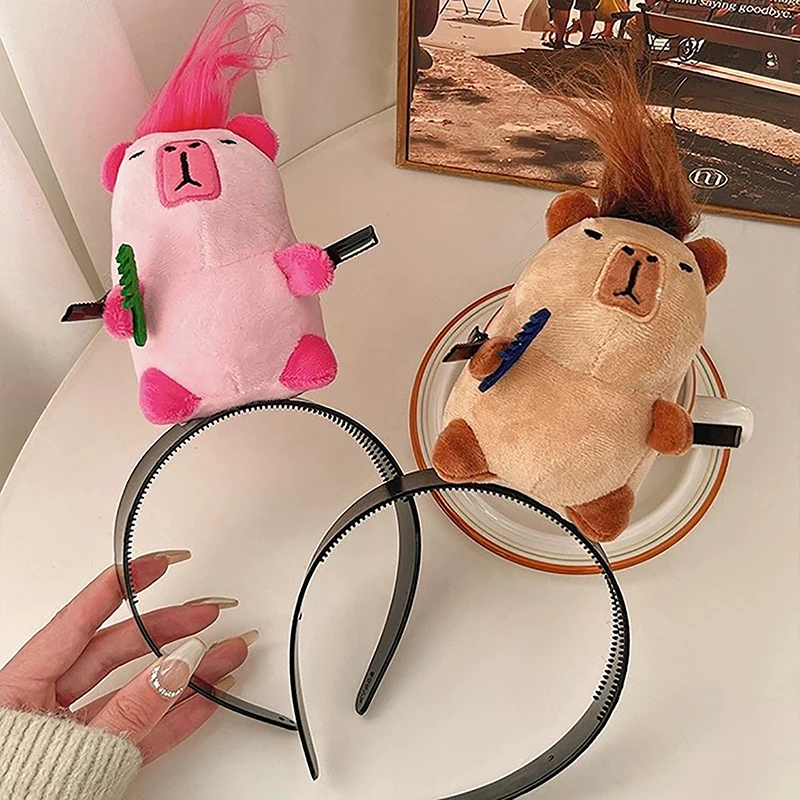 Capybara Headband Cute Girls Headband Plush Hairbands Hair Accessories Plush Hair Hoop Photo Props Party Supplies 2024 New