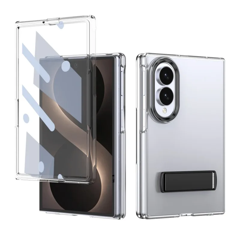 For Samsung Z Fold 8 Wide HD Clear Wireless Charging Phone Case with Tempered Glass Film Integrated Stand Shockproof Cover