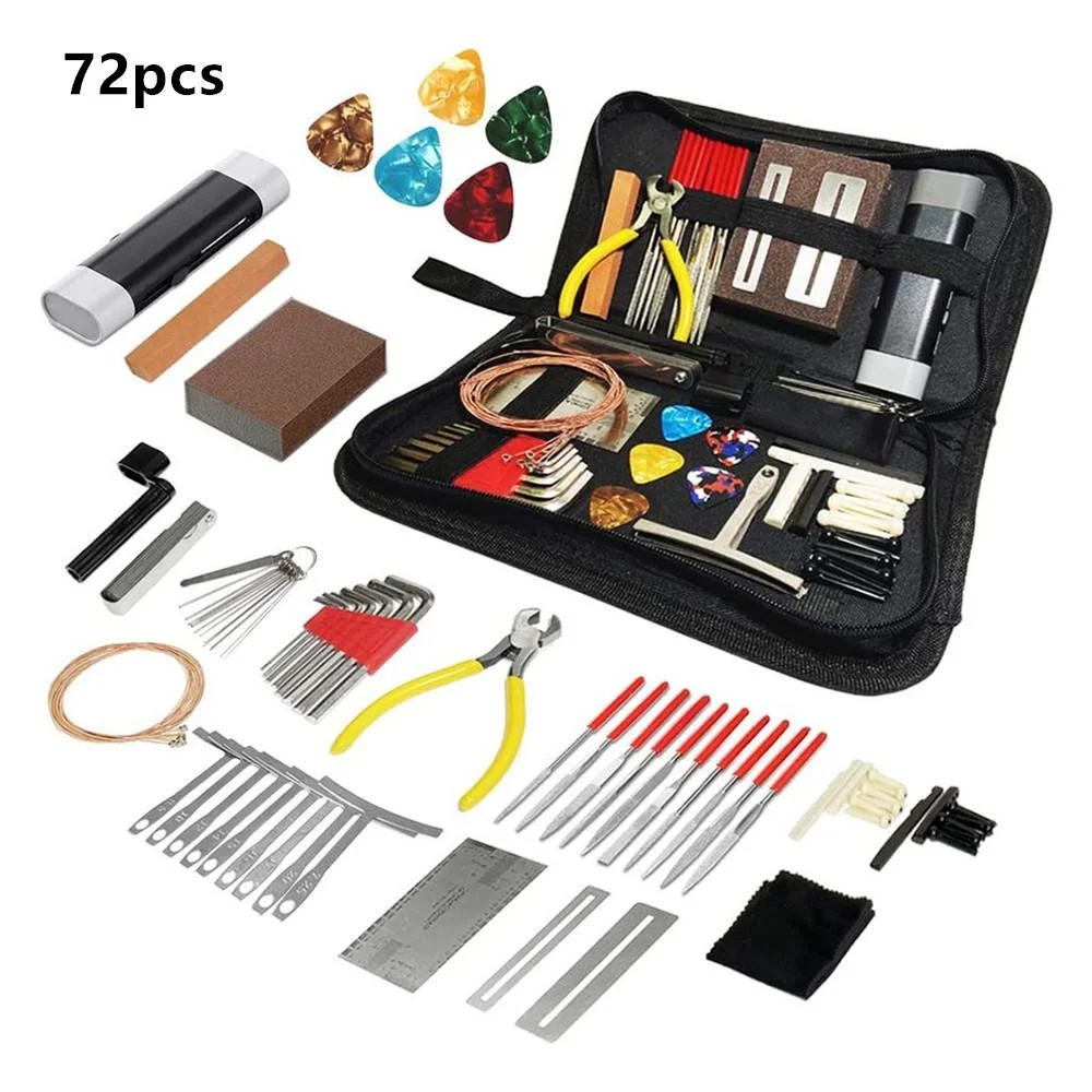 

Guitar Repair Kit Set 72 In 1 Repair and Maintenance Products Silk Grinding Measurement Roll Cutting String Cleaning Sticker