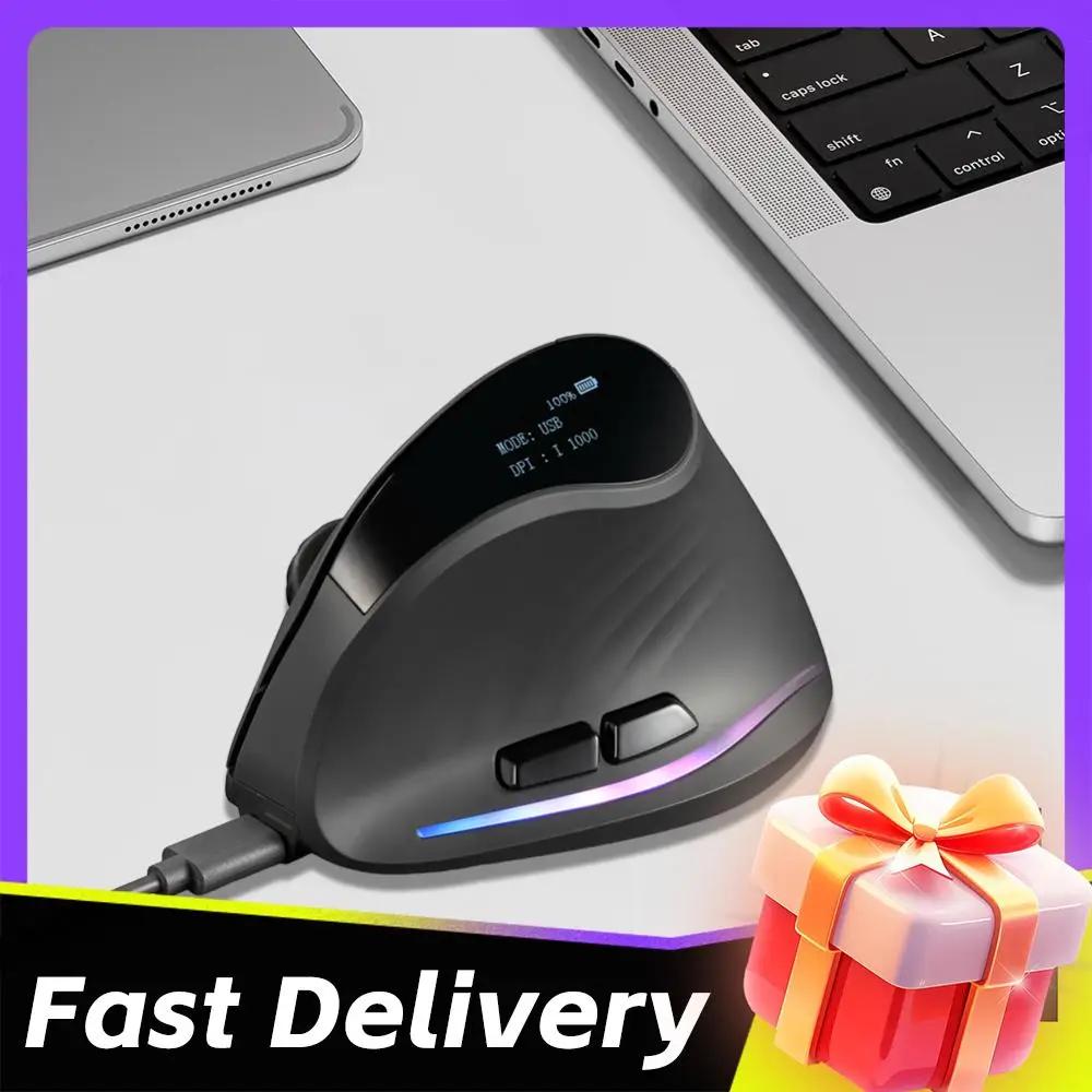 Vertical Wireless Mouse Adjustable DPI Ergonomic Mouse Rechargeable Tri-Mode BT+2.4GHz+Wired 7 Buttons for PC Laptop Mac