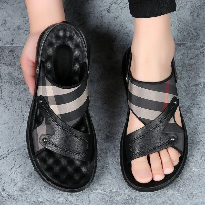 High-End Men's Sandals New Summer Outdoor Wear-Resistant Anti-Slip Soft Bot Two-Purpose Slip-On oes Breathable PVC