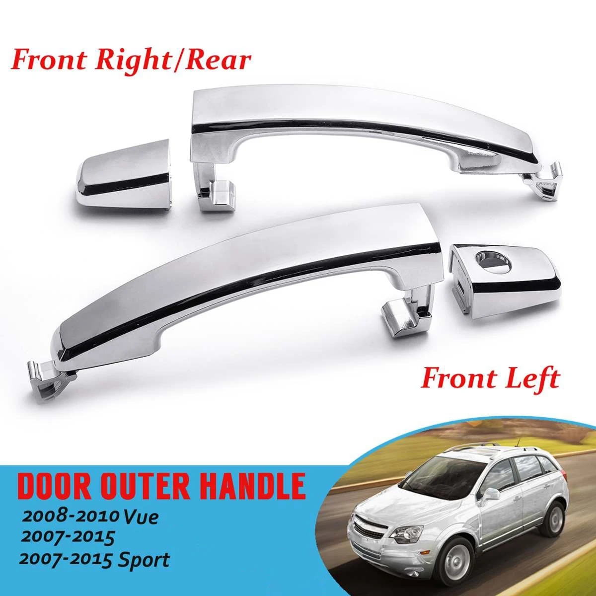 2X Front Left with Keyhole Front Right/Rear Chrome ABS Door Outer Handle Covers for Chevrolet Captiva Sport/Aveo/Saturn