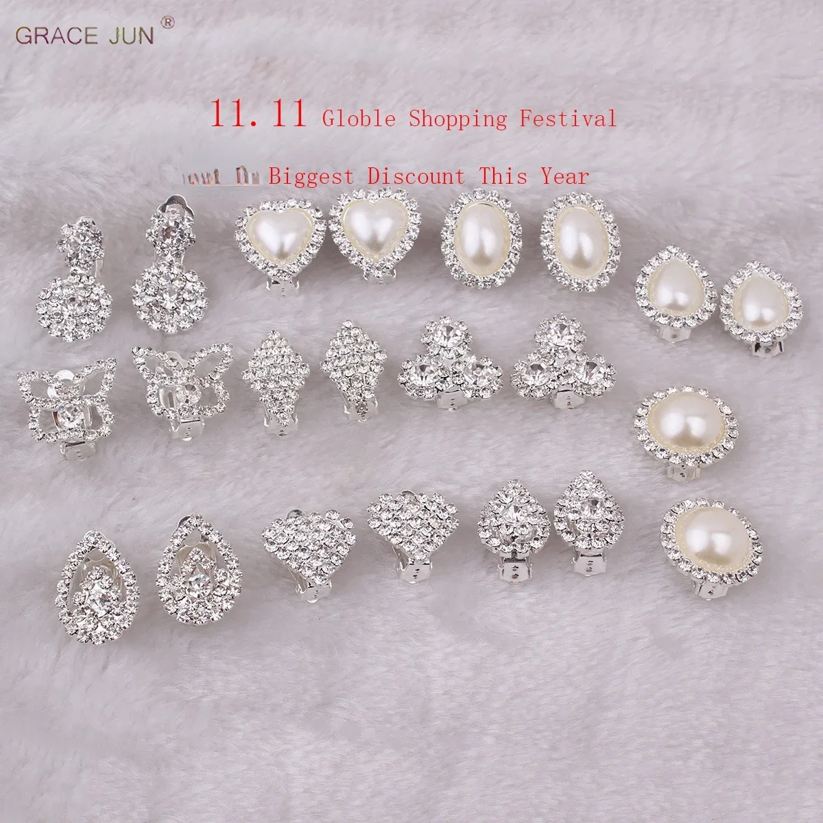 2022 New Style Rhinestone Pearl Round Waterdrop Heart Geometric Clip on earrings Without Pierced for Women Anti-allergy Ear Clip