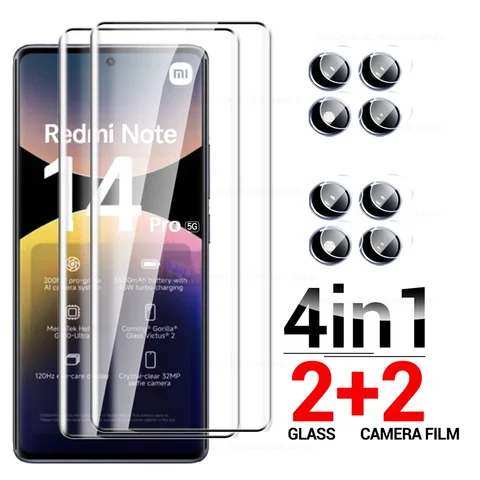 Защитное стекло 4 в 1 для Redmi Note 14 Pro 5G, 15 Pro 4G, 3D изогнутое закаленное стекло для Xiaomi Redmi Note 15, 14Pro＋, 15Pro＋
