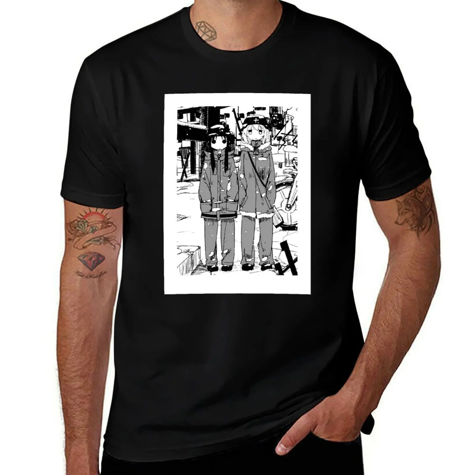 

Girls' Last Tour / Shōjo Shūmatsu Ryokō : Girls Framed Salt and Pepper T-Shirt man t shirts cotton T-Shirt