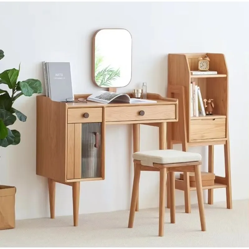 

Simple solid wood dresser with standing mirror and drawer storage, suitable for bedrooms and hotels