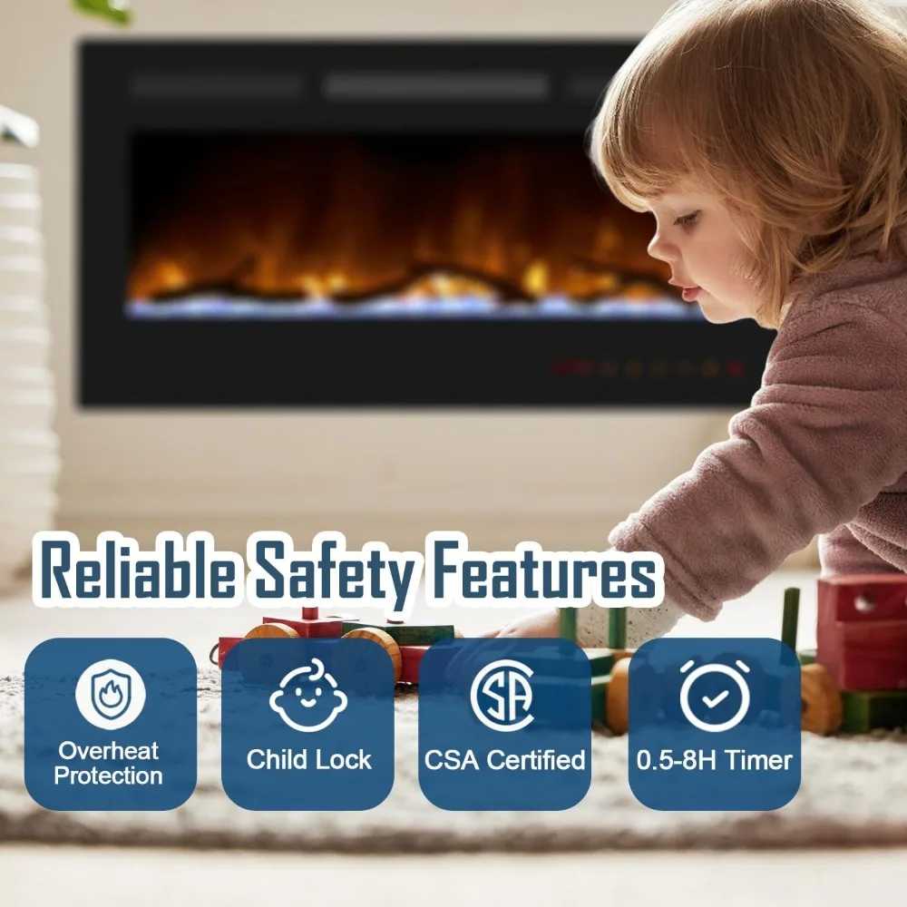 Electric Fireplace 36 Inch Wall Mount Heater with Remote and Touch Control, Recessed Insert Design for Home