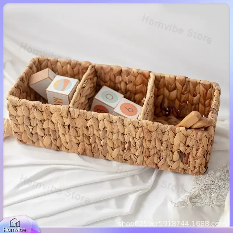 Woven Three Point Grid Storage Basket Gourd Grass Rattan Home Creative Organizer for Living Room Bedroom Kitchen Supplies