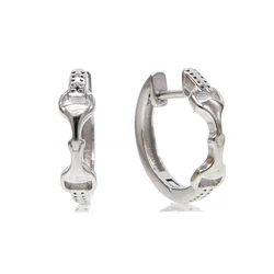 Authentic Genuine 925 sterling silver high polished huggie circle women men horse lover equestrian snaffle bit earring
