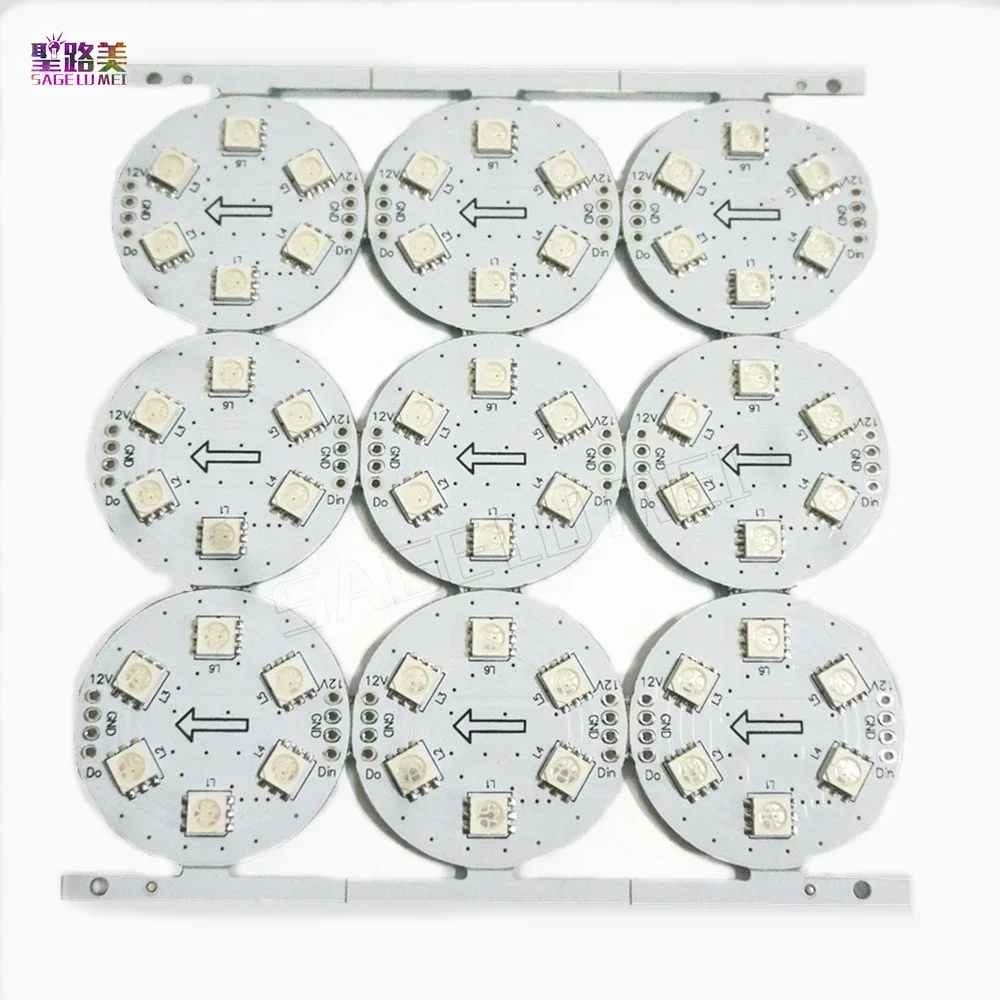 9 buah/lot kualitas tinggi 6Led D38 papan Chip Led DC12V SMD5050 papan Led piksel titik Node modul cahaya disesuaikan WS2811IC PCB