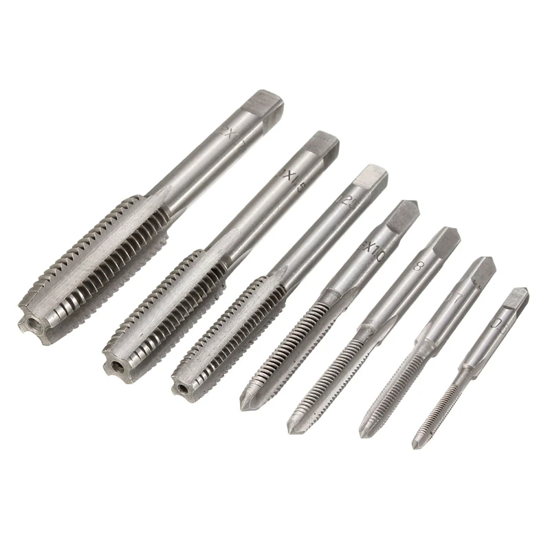 7Pcs Screw Thread Tap Set M3 M4 M5 M6 M8 M10 M12 HSS Straight Fluted Machine Straight Metric Plug Tap Drill Bits Set Hand Tools