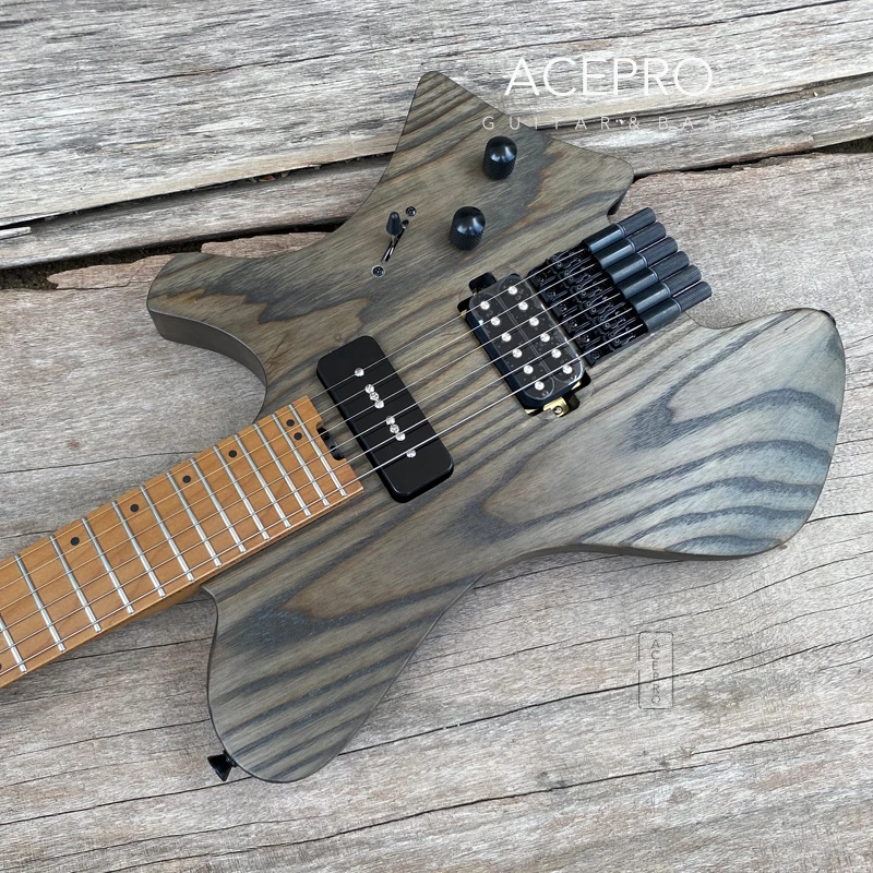 Grey Headless Electric Guitar, Mahogany Body, Rosewood Fretboard,Tree Grain, High Quality Stock, Wholesale Customization