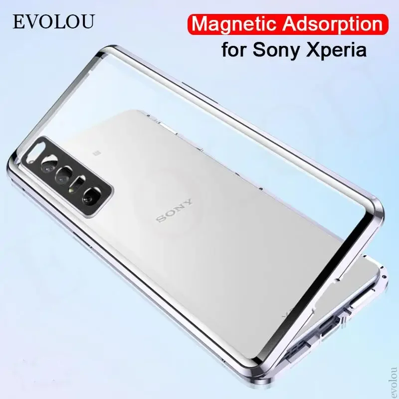 Magnetic Adsorption Case for Sony Xperia 10 1 IV 360 Full Metal Bumper Tempered Glass Back Cover For Sony 1 5 10 III Pro I Shell