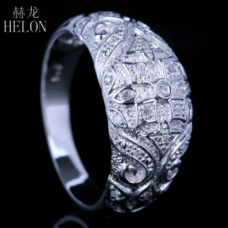 HELON Sterling Silver 925 Moissanite Diamonds Engagement Wedding Ring Eternity Band Women Vintage Fine Jewelry Moissanite Ring