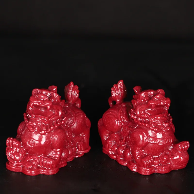 

Киноварь, фиолетовый, золотой песок, маленькая ручная деталь, 3D украшение, доминантная пара Pixiu, украшение для богатства, гостиная, Fortune Orn