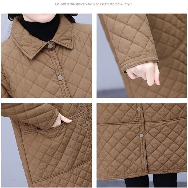 Korean Style Beige Women's Quilted Jacket Classic Patchwork Color Thicken Warm Padded Jacket for Women Cotton Thermal Coats D482