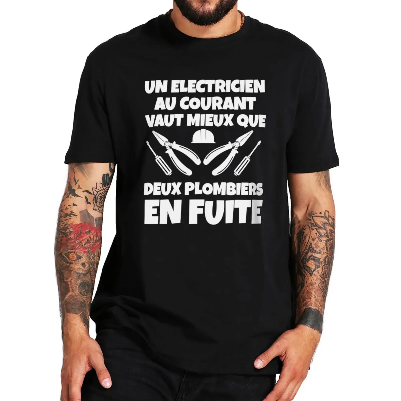 French Texts Boyfriend Dad Gift T-shirts For Men 100% Cotton Soft O-neck Unisex Tee Top EU Size Electrician Worker Light