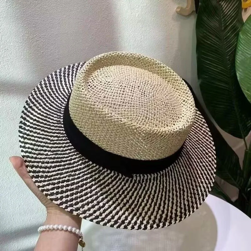 Women's Lightweight Wide Brim Sun Hat Striped Paper Straw Design Breathable for Hot Weather Outdoor Protection and Style