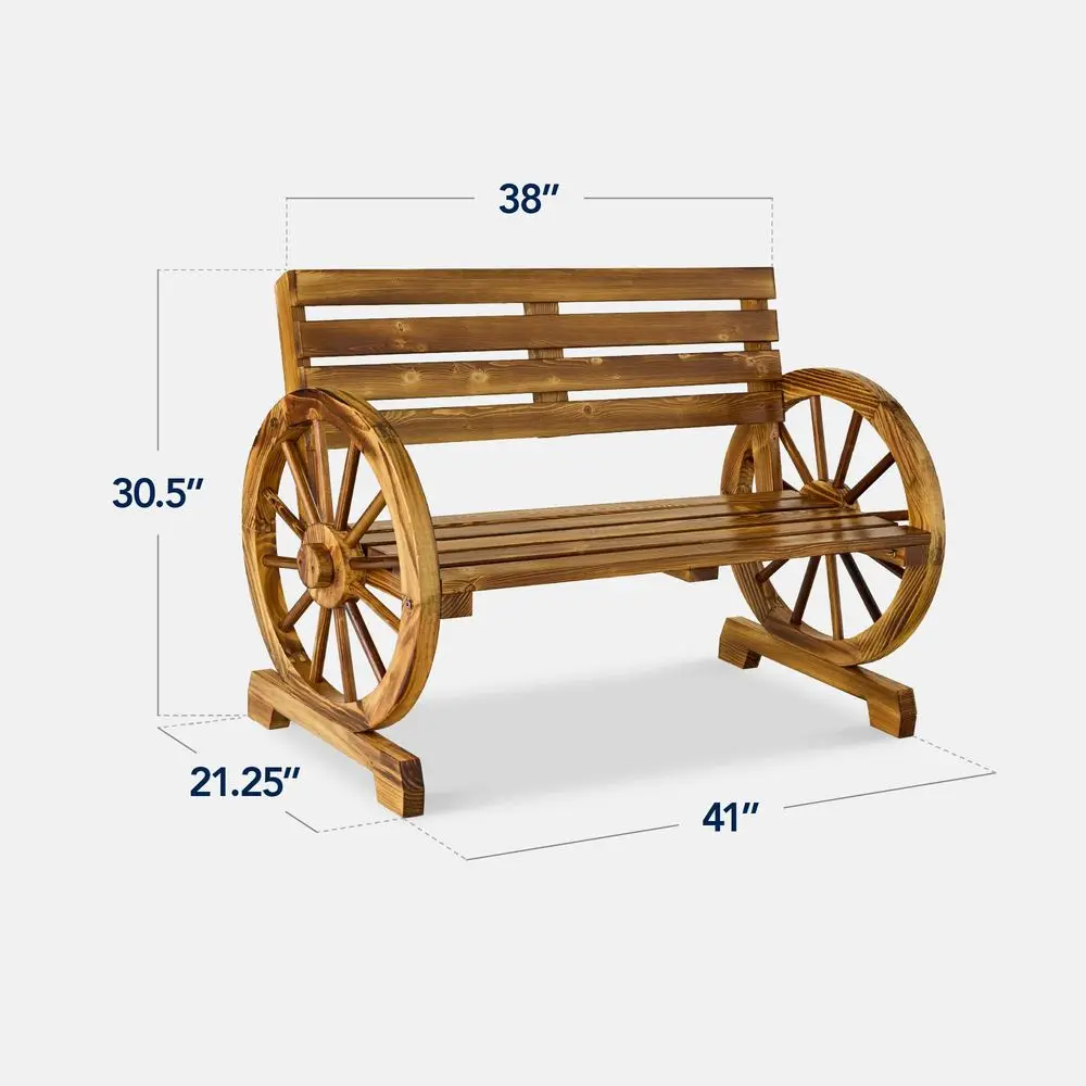 

Choice Products 2Person Wooden Wagon Wheel Bench for Backyard, Patio, Porch, Garden, Outdoor Lounge Furniture w Rustic Country