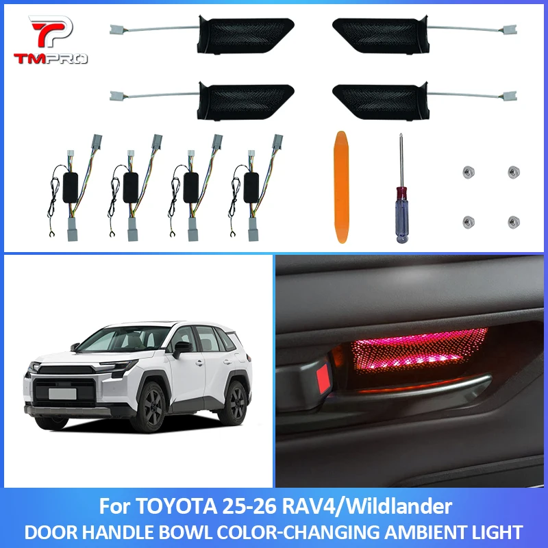 Interior colorful LED door handle lights for Toyota 2025-2026 RAV4/Wildlander, upgraded for car interior customization
