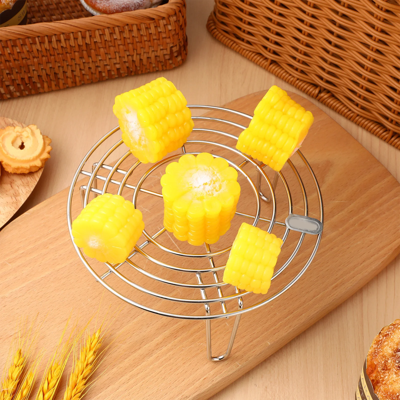 

Stainless Steel Round Steamer Rack Hollow Wire High Leg Cooling Rack for Baking Steaming Bread Cake Pastries Baking Steam Holder