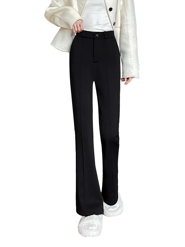 Bla Thiened pantalon droit en laine femme automne hiver minceur pantalon à jambes larges taille haute pantalon évasé