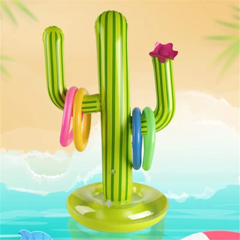 Juego de lanzamiento de anillo de Cactus inflable para niños y adultos, juguetes de piscina, suministros de fiesta, juego interior y exterior, 5 piezas