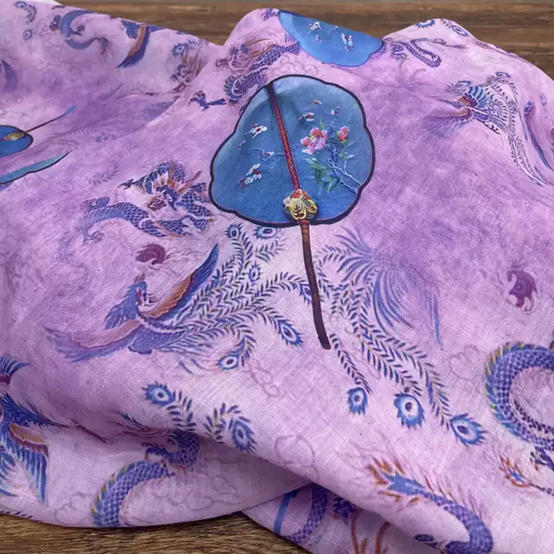 

Purple pure ramie printed fabric, used to make high-end summer clothing sewing fabrics.