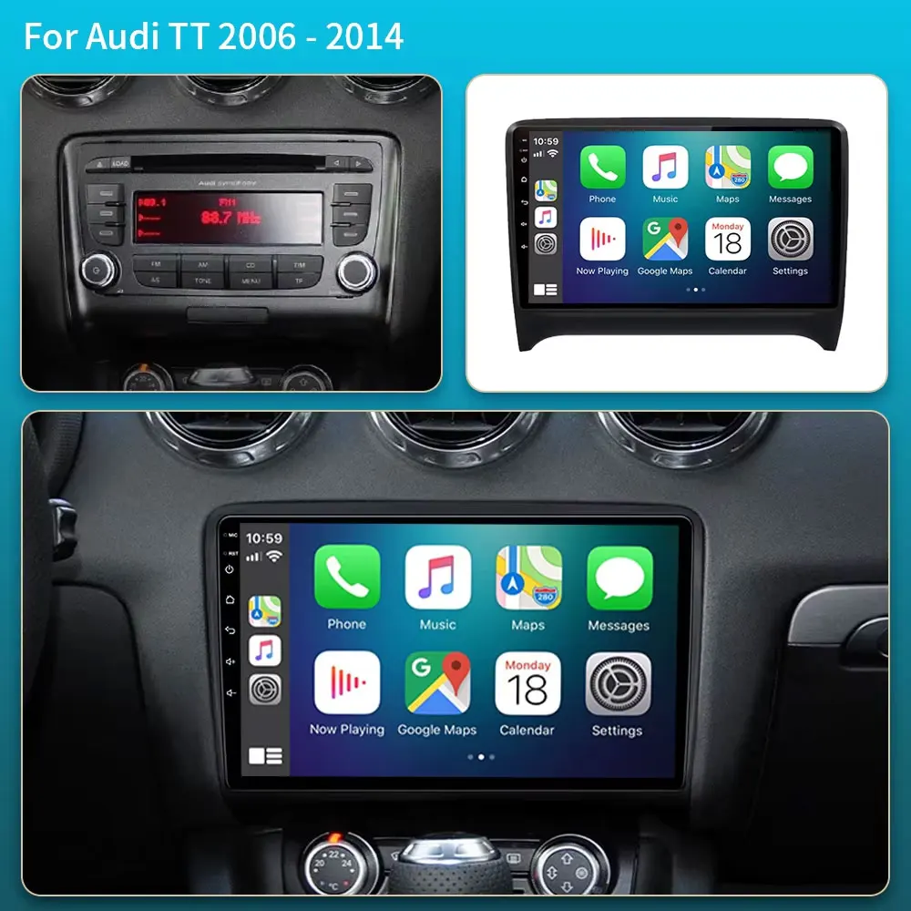 For Audi TT MK2 8J 2006-2014 Android 16 Auto Car Radio Multimedia Stereo GPS Navi Head Unit Carplay Intelligent Systems 2 Din