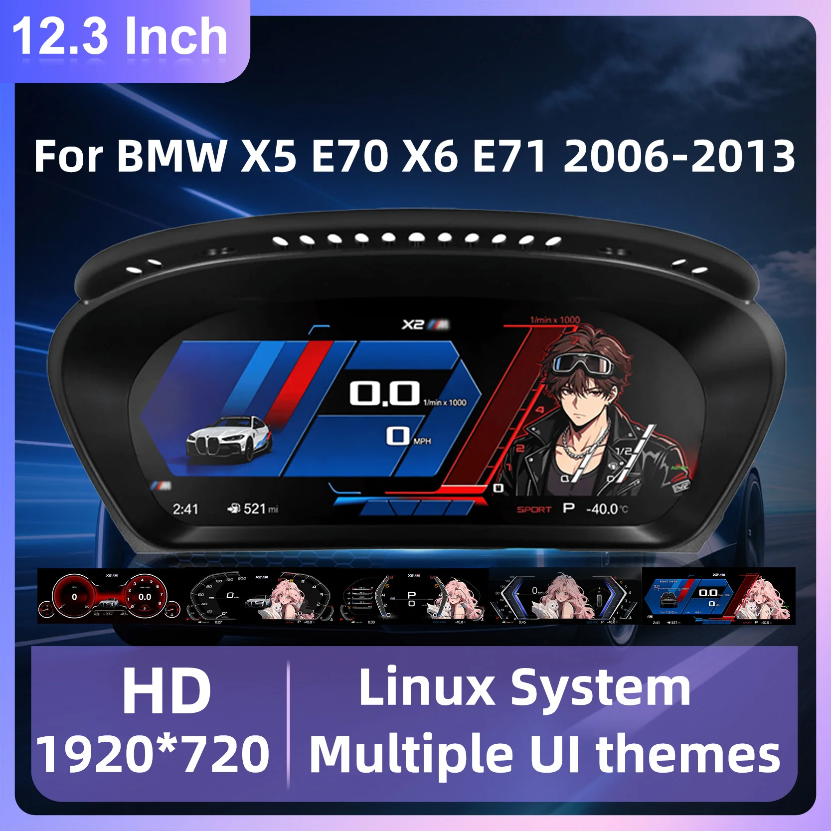 12.3 Inch Digital LCD Instrument Cluste For BMW X5 E70 X6 E71 2006-2013 CCC CIC Instrument Cluster Panel Virtual CockPit Speedometer